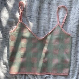 ZARA CROPPED TANK TOP IN GREEN AND PINK IN SIZE S